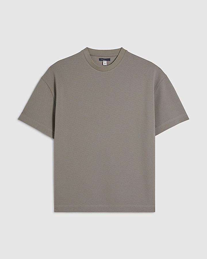 Beige Oversized Fit Waffle Textured T-Shirt