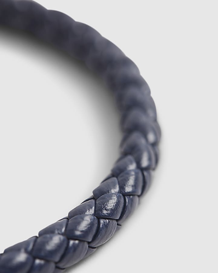 Navy Faux Leather Plaited Bracelet