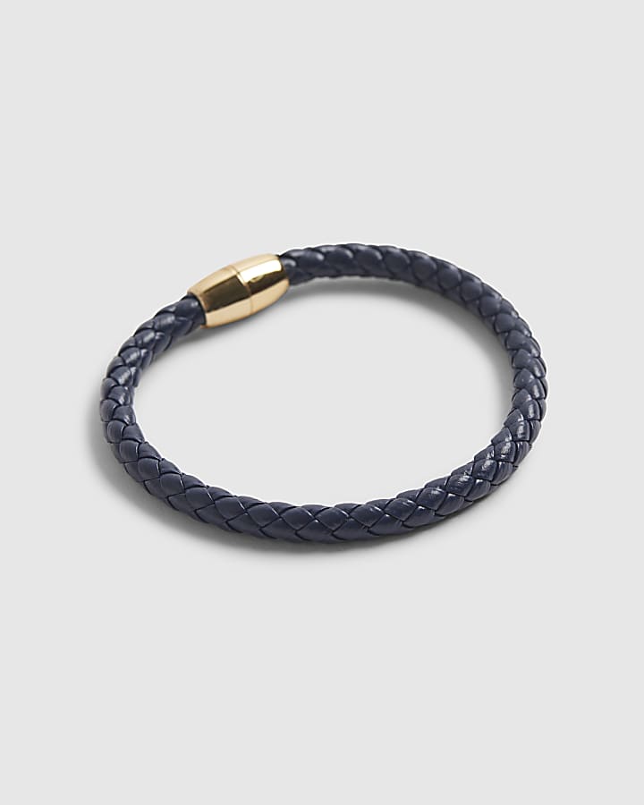 Navy Faux Leather Plaited Bracelet