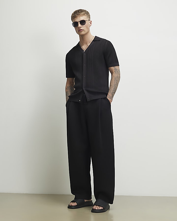 Black Barrel Fit Pleated Joggers