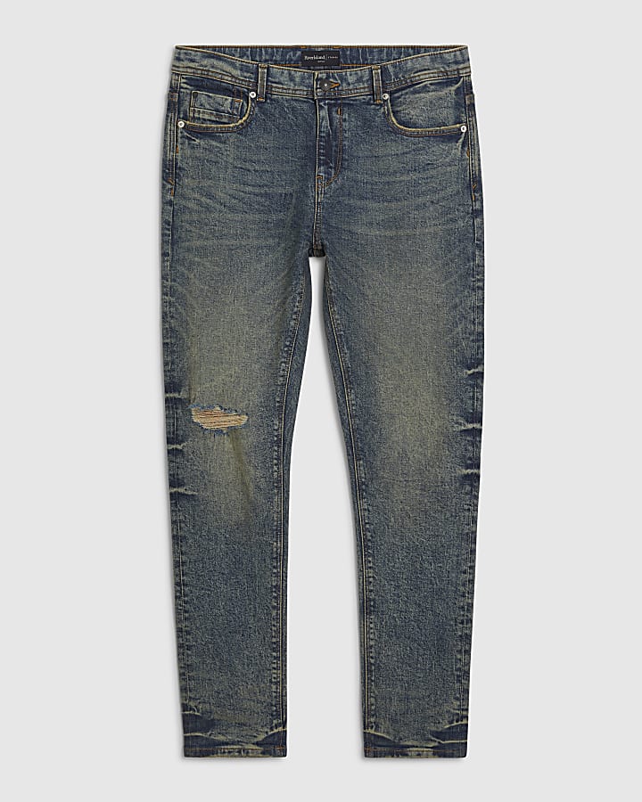 Blue Skinny Fit Ripped Jeans