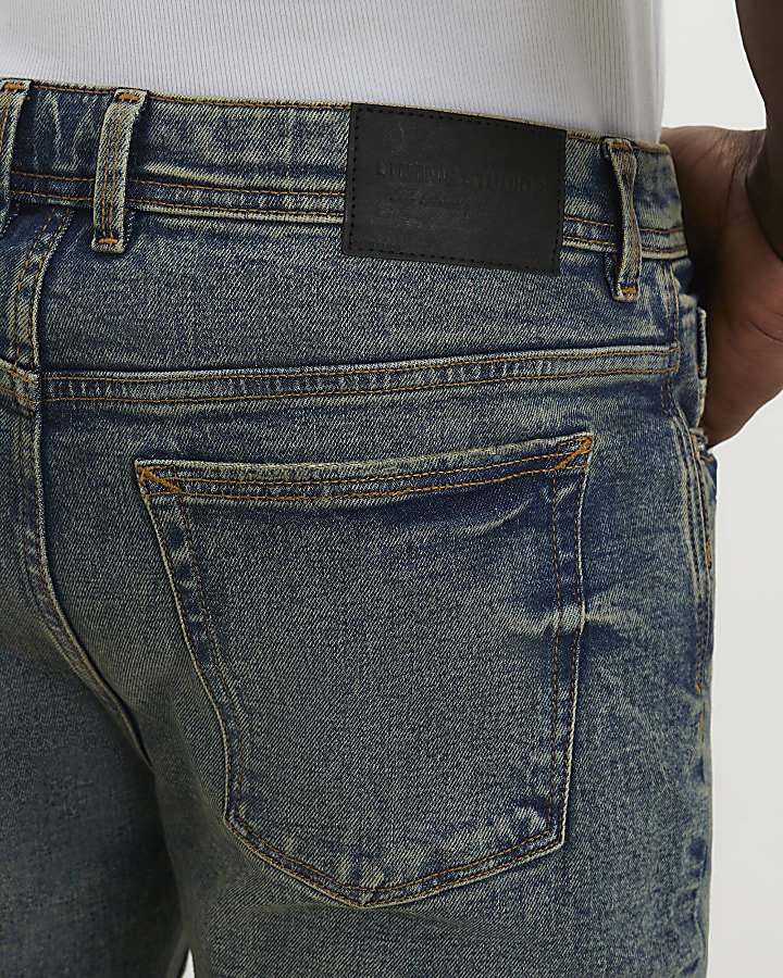 Blue Skinny Fit Ripped Jeans