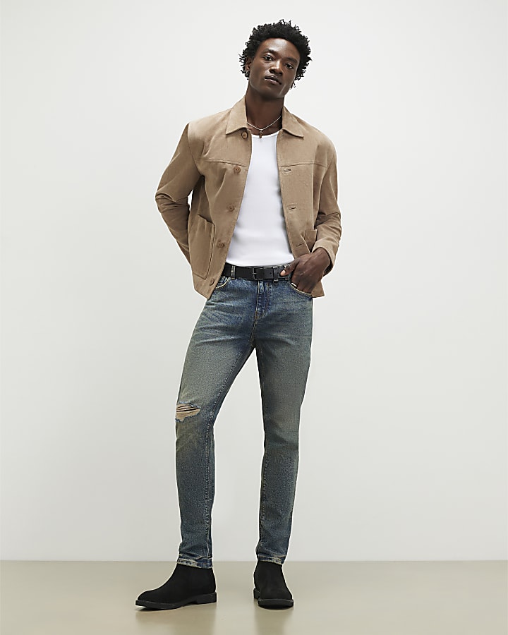 Blue Skinny Fit Ripped Jeans