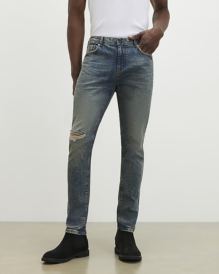 Blue Skinny Fit Ripped Jeans