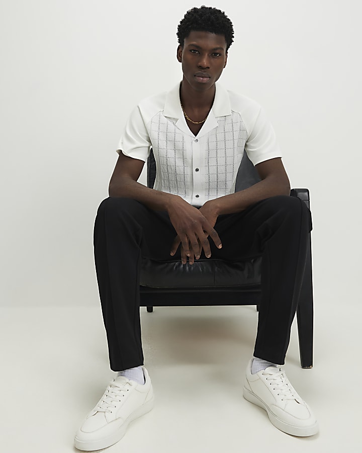 White Muscle Fit Texture Shirt