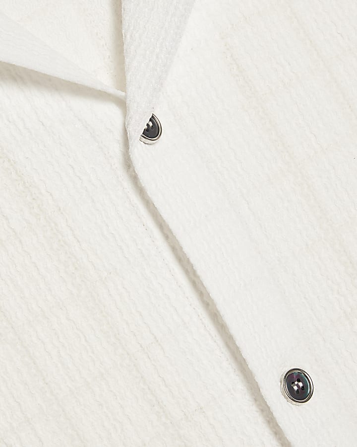 White Muscle Fit Texture Short Sleeve Shirt