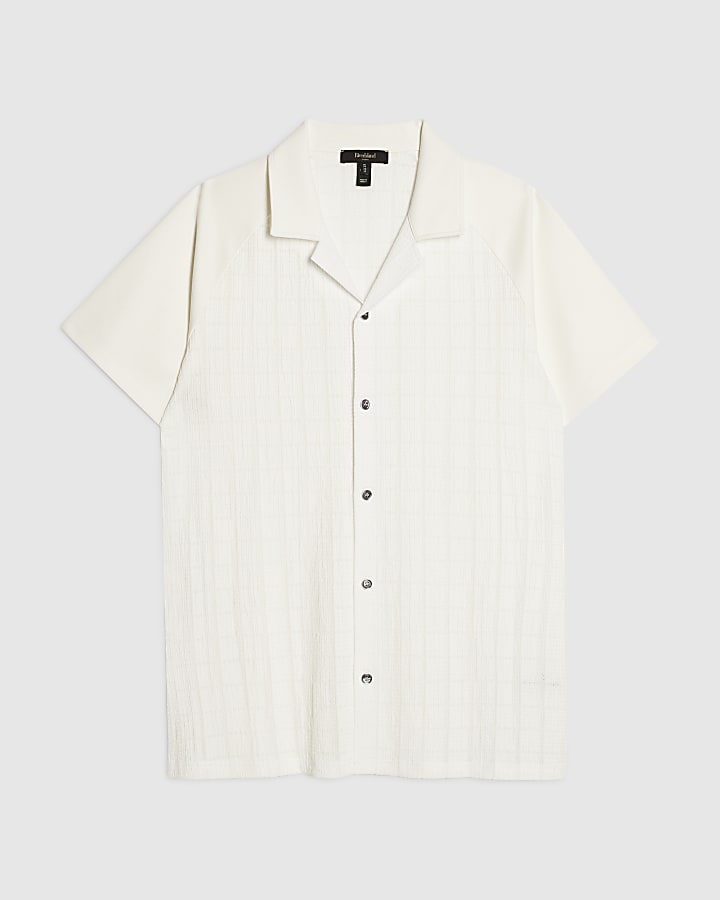 White Muscle Fit Texture Short Sleeve Shirt