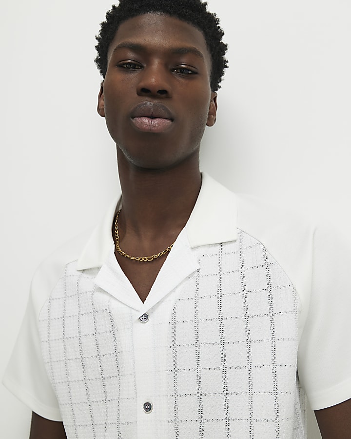 White Muscle Fit Texture Shirt