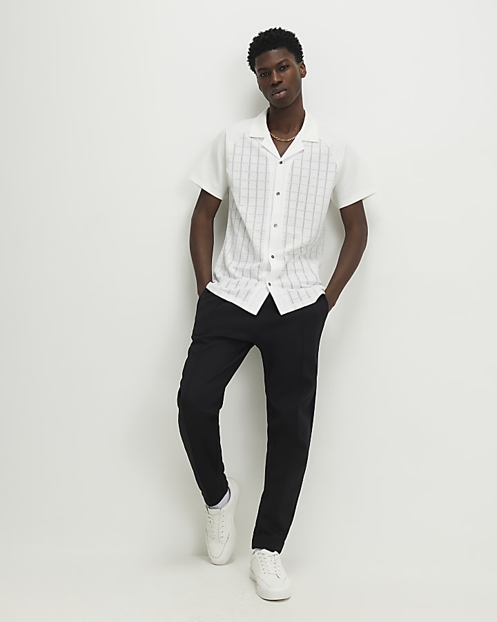 White Muscle Fit Texture Shirt