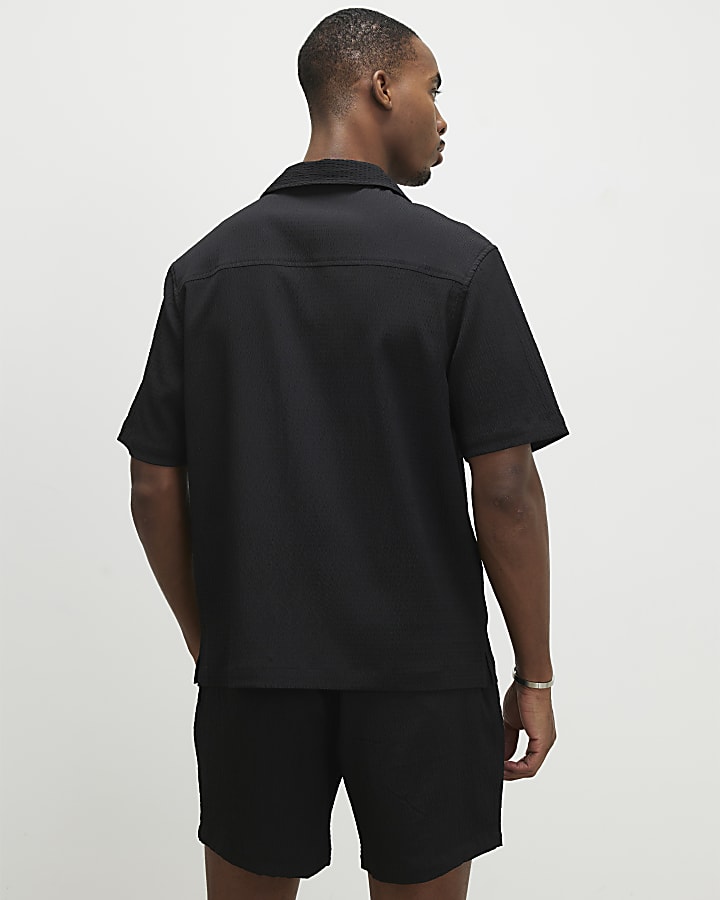 Black Muscle Fit Textured Shirt