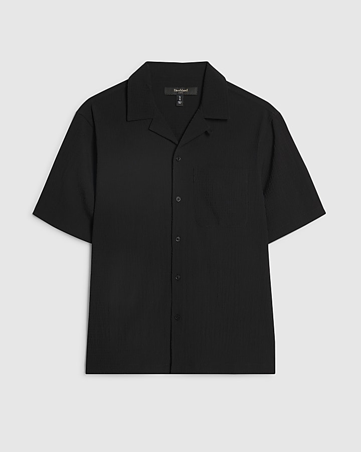 Black Muscle Fit Textured Shirt
