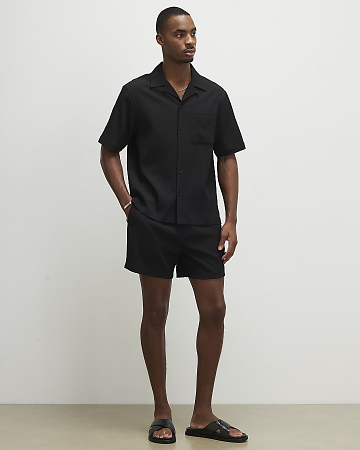 Black Muscle Fit Textured Shirt