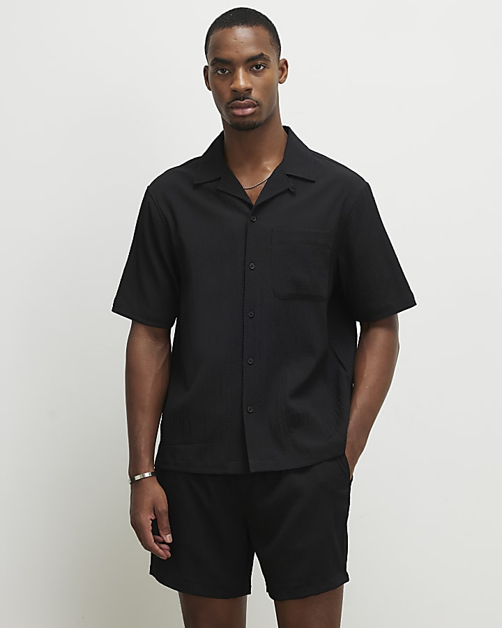 Black Muscle Fit Textured Shirt
