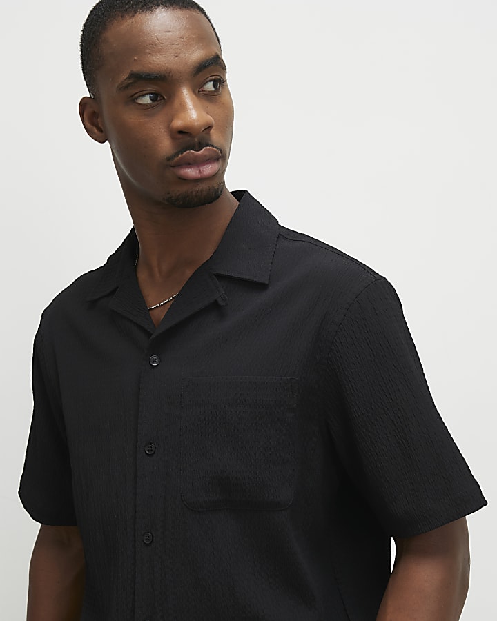 Black Muscle Fit Textured Shirt
