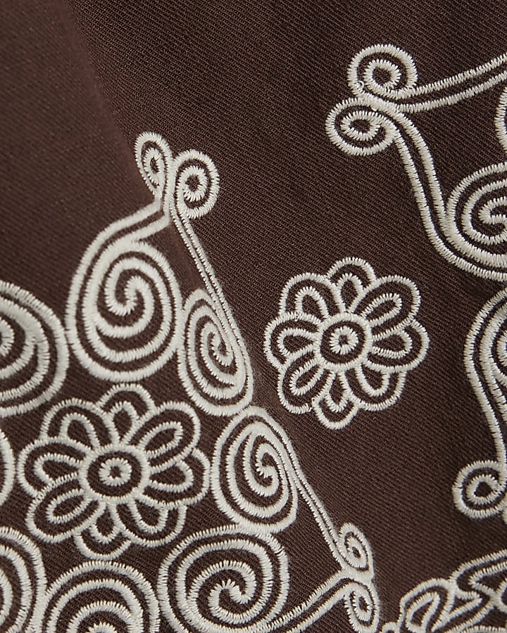 Brown Embroidered Shorts