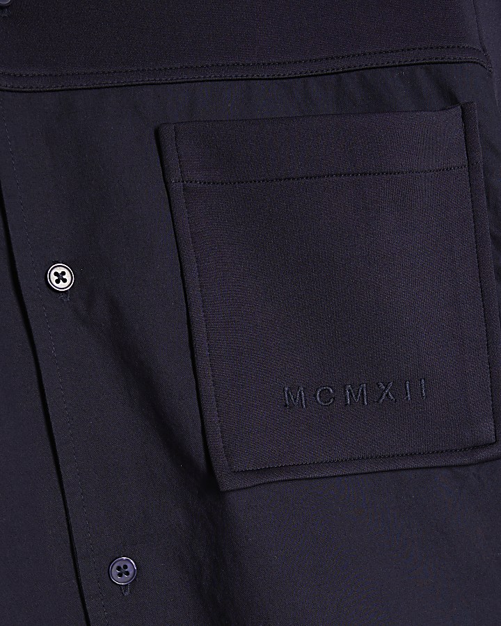 Navy Regular Fit Fabric Blocked Shirt