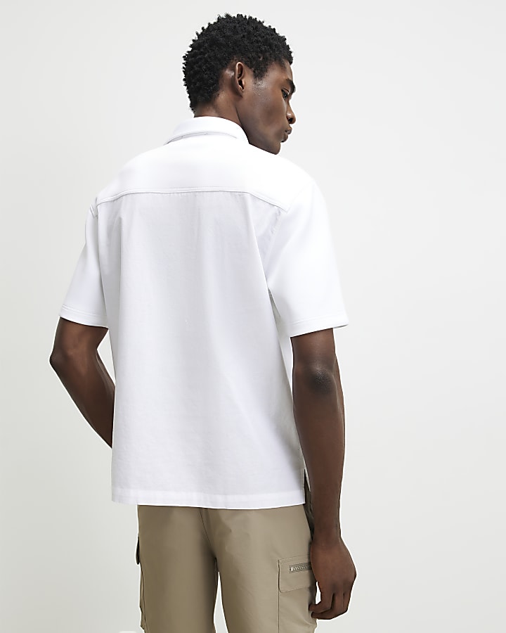 Cream Regular Fit Fabric Blocked Shirt