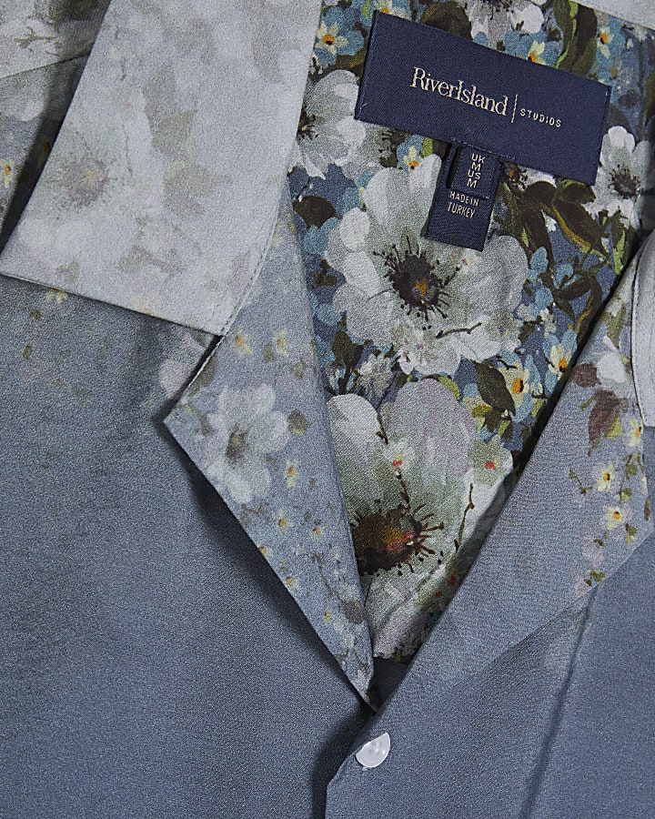 Blue Slim Fit Ombre Floral Revere Shirt