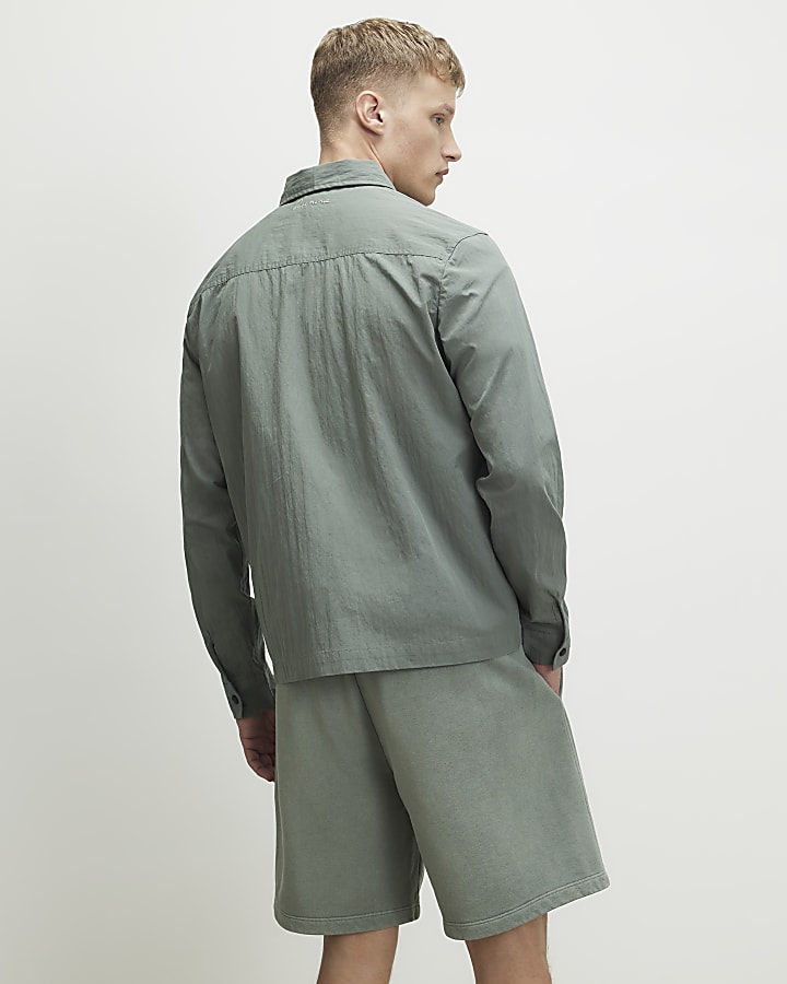 Green Regular Fit Washed Utility Overshirt