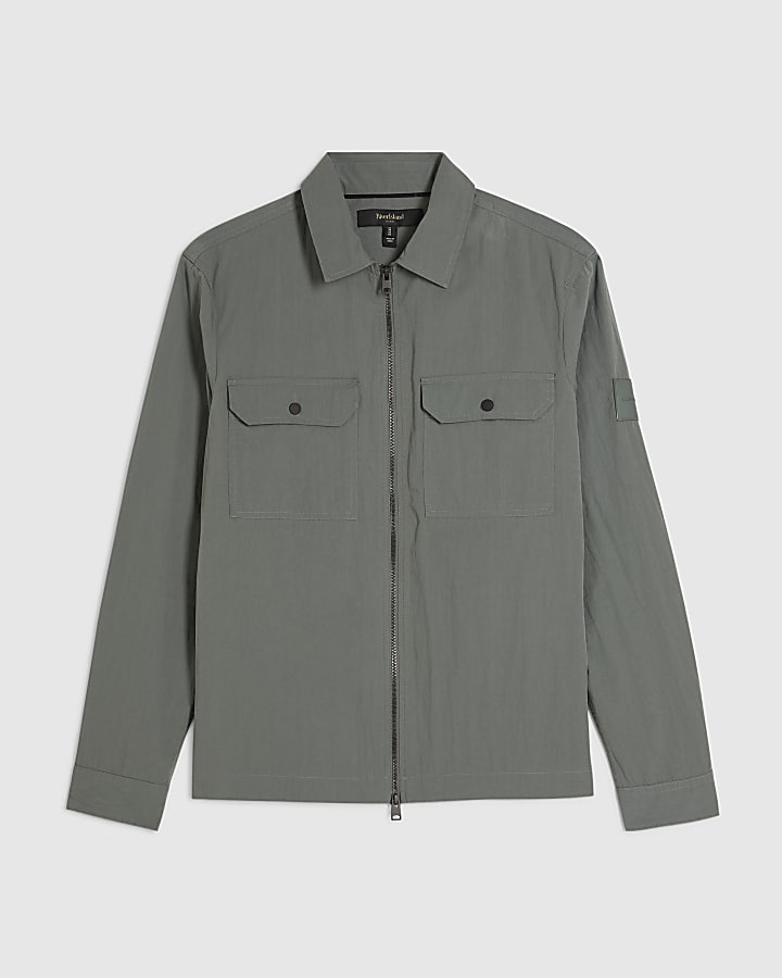 Green Regular Fit Washed Utility Overshirt