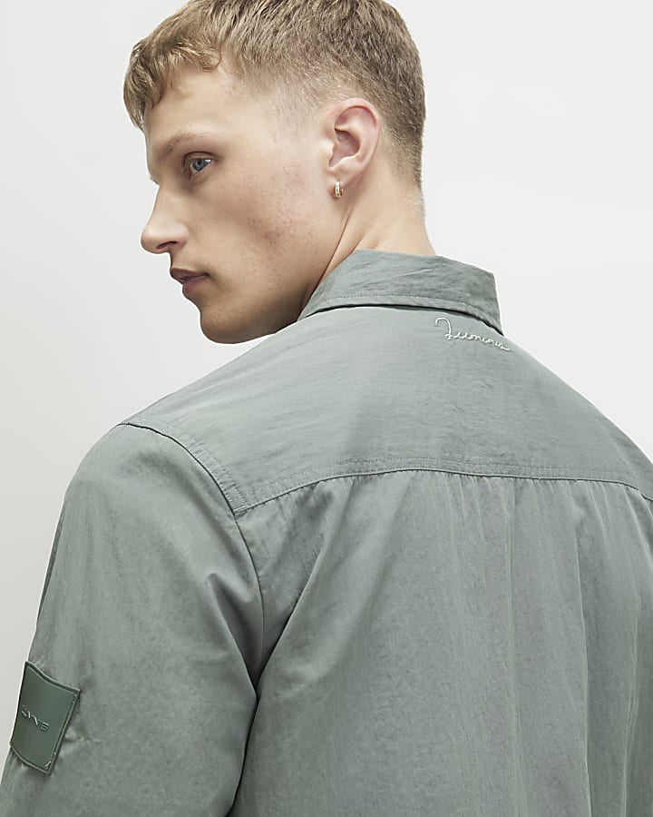 Green Regular Fit Washed Utility Overshirt