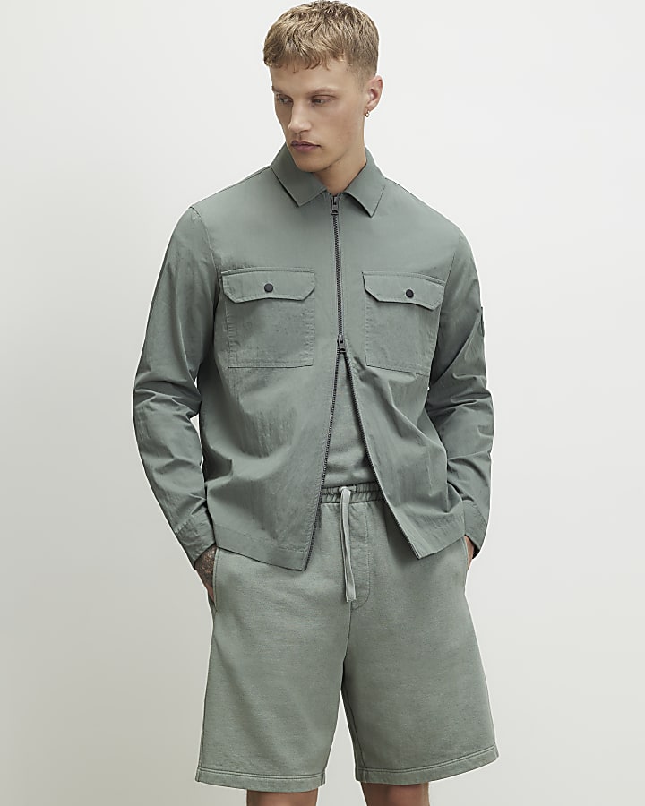 Green Regular Fit Washed Utility Overshirt