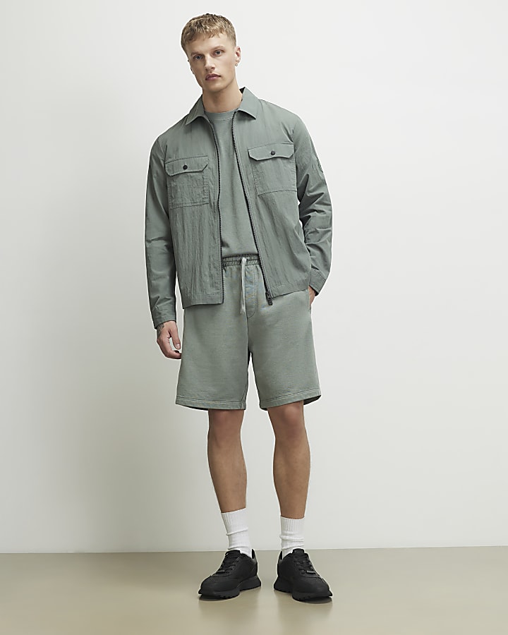 Green Regular Fit Washed Utility Overshirt
