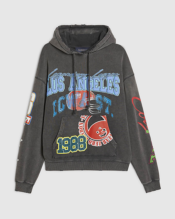 Black Year Zero Oversized Badged Hoodie