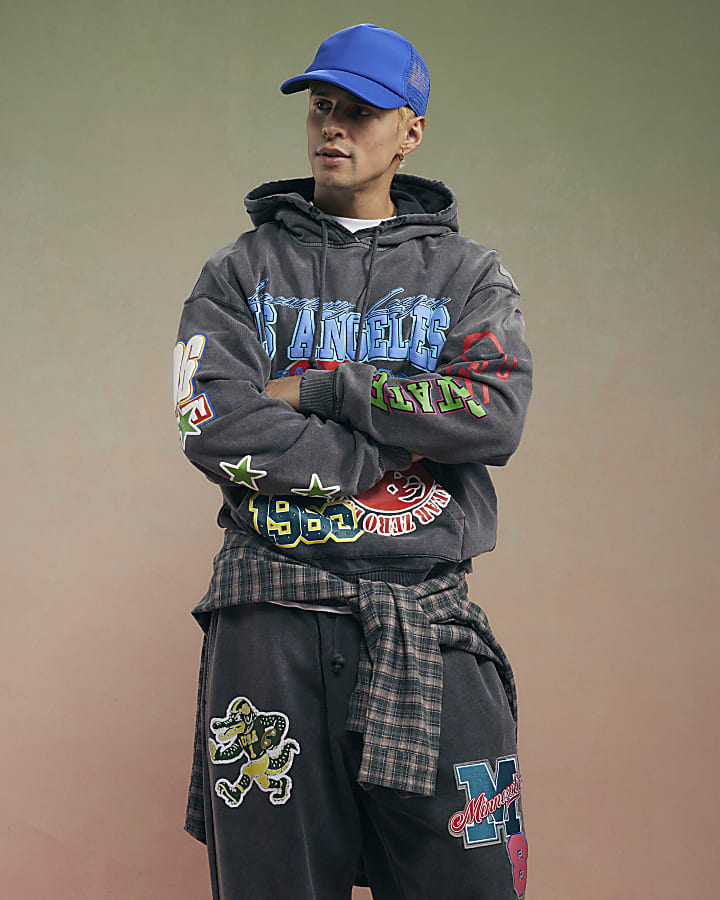 Black Year Zero Oversized Badged Hoodie