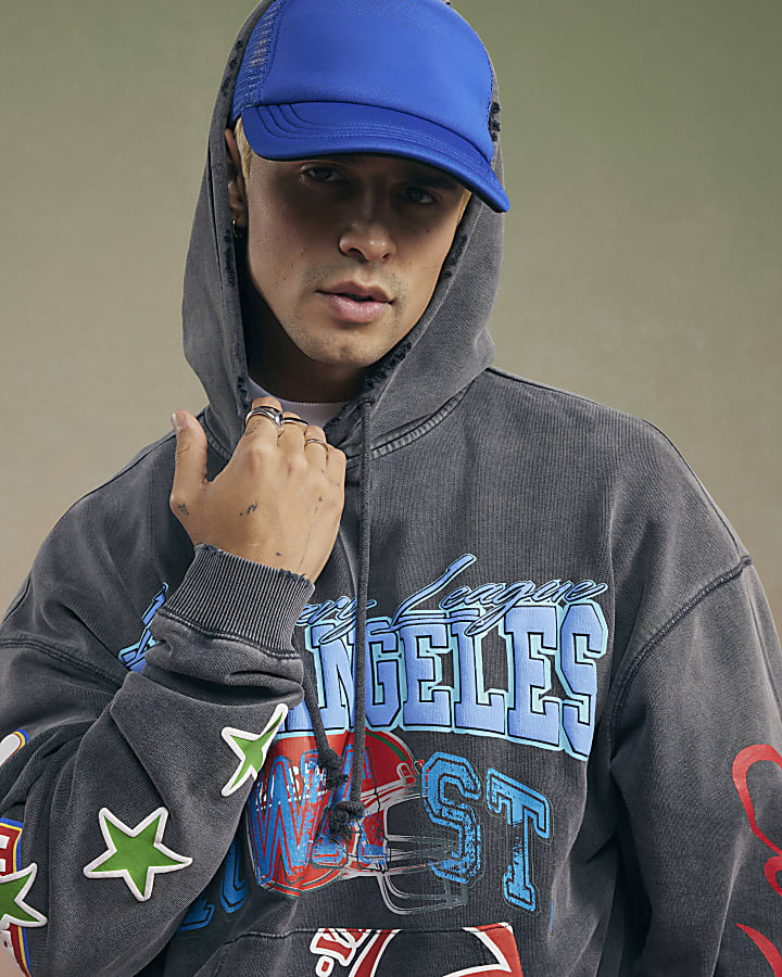 Black Year Zero Oversized Badged Hoodie