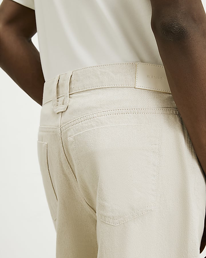 Cream RI Studio Loose Fit Twist Jeans