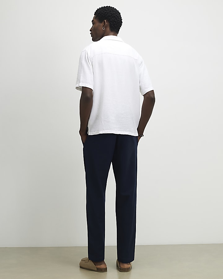 Navy Linen Blend Trousers