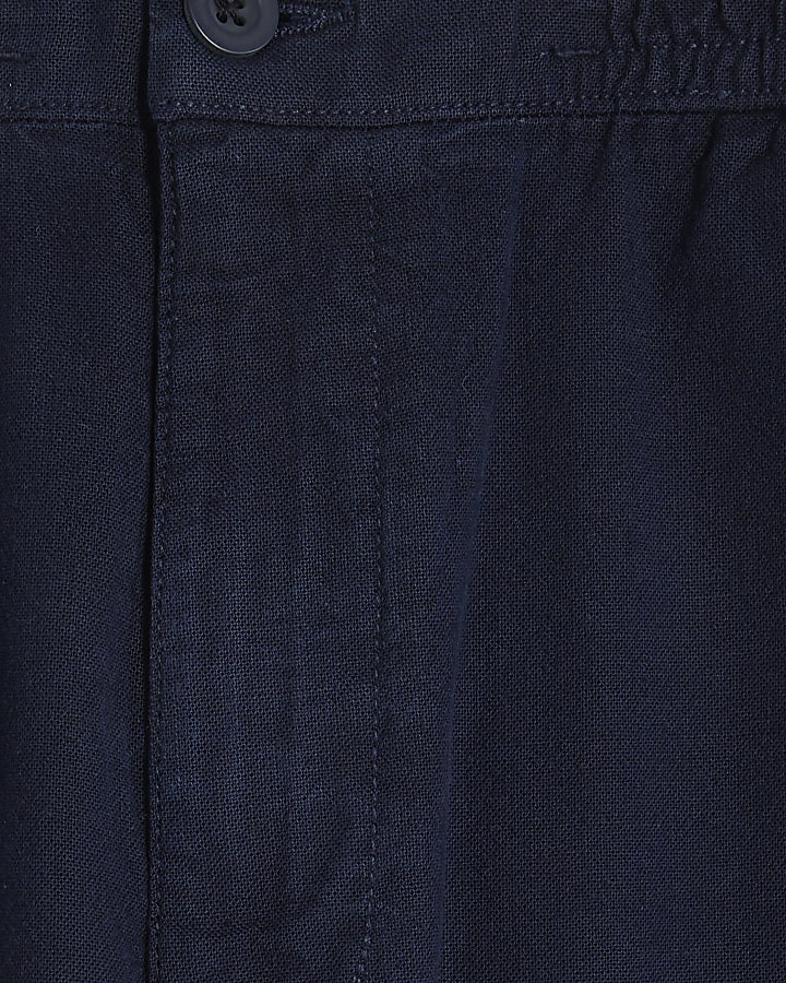 Navy Linen Blend Trousers