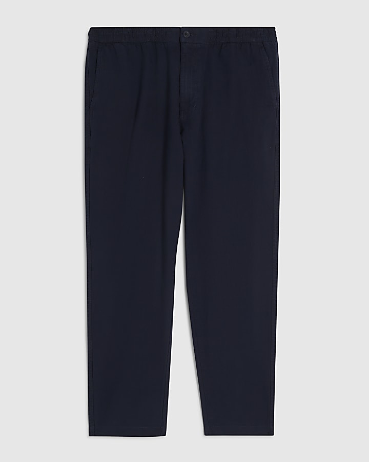 Navy Linen Blend Trousers