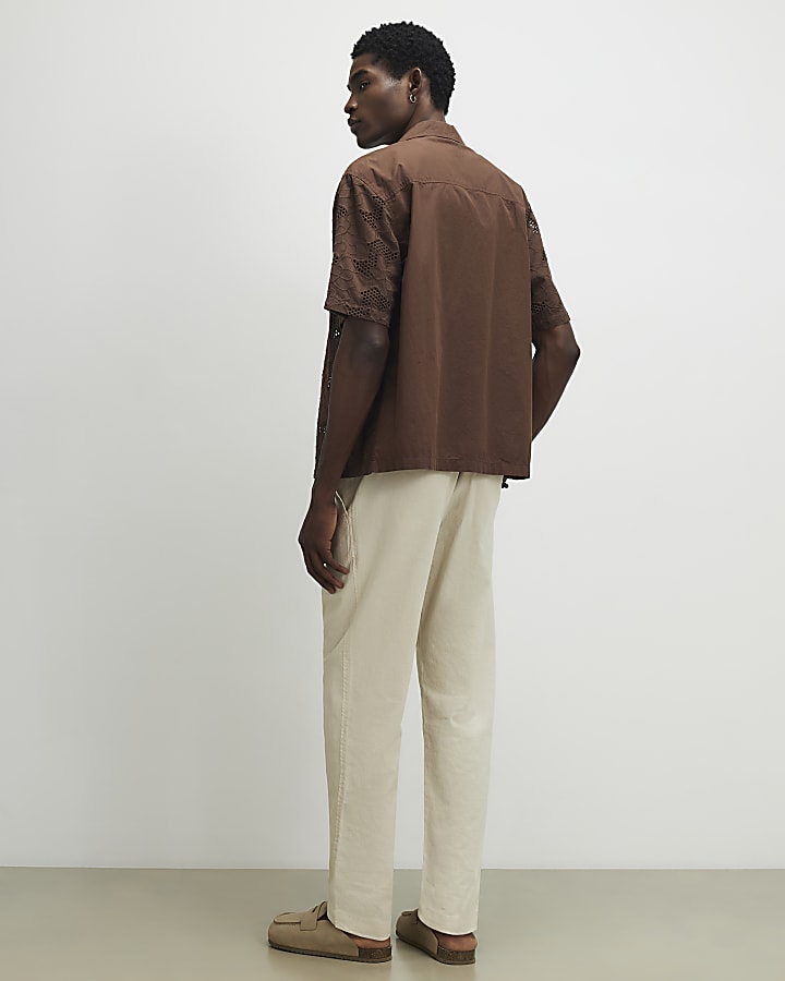 Beige Linen Blend Trousers