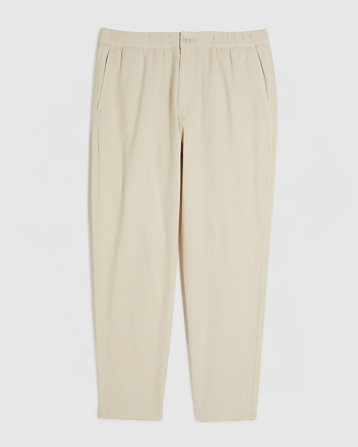 Beige Linen Blend Trousers