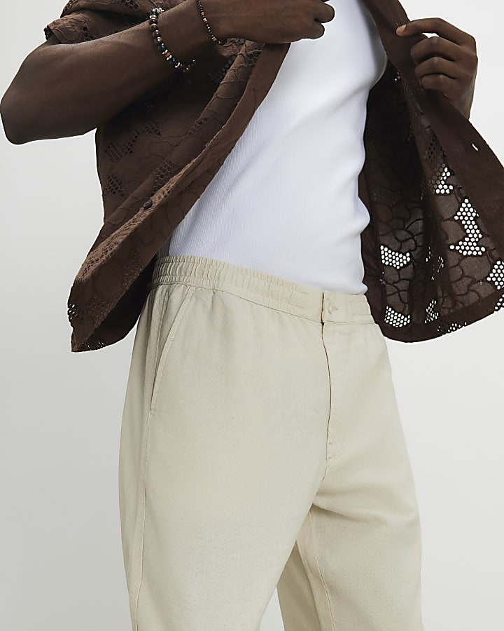 Beige Linen Blend Trousers