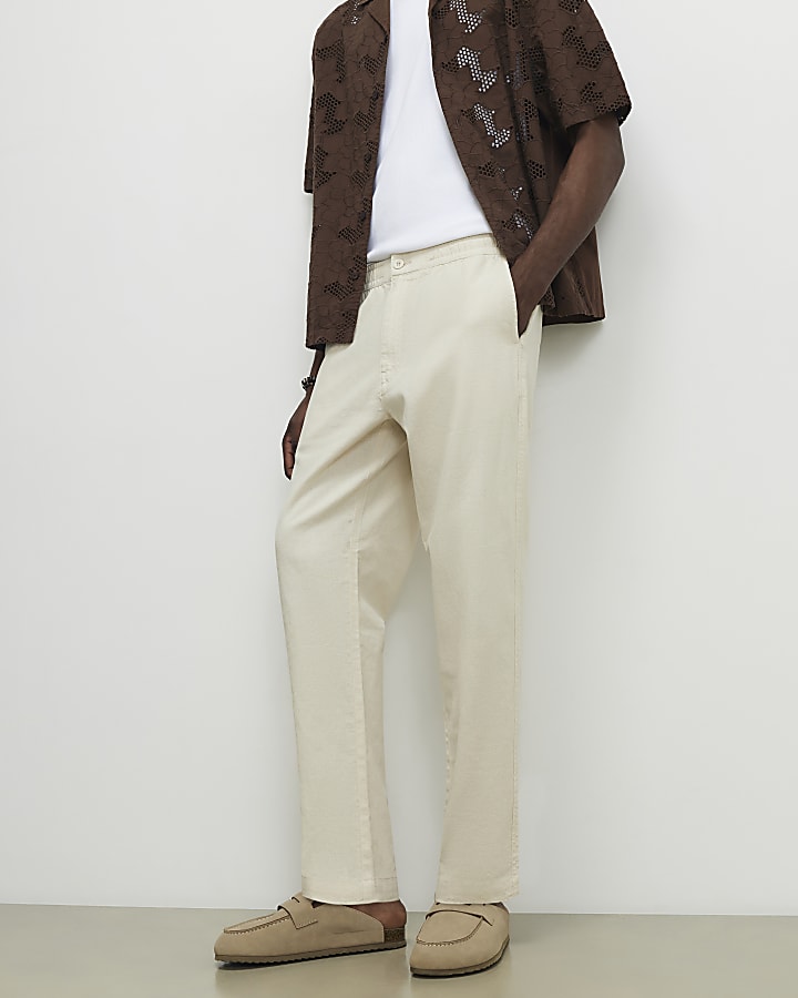 Beige Linen Blend Trousers