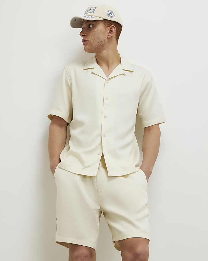 Cream Regular Fit Shorts