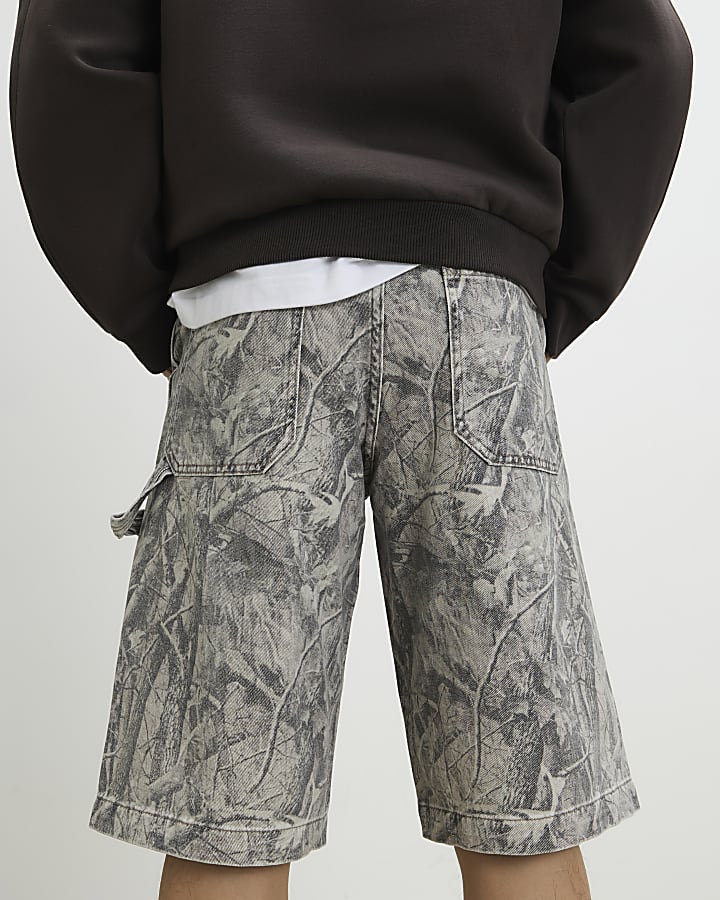 Brown Camouflage Denim Shorts