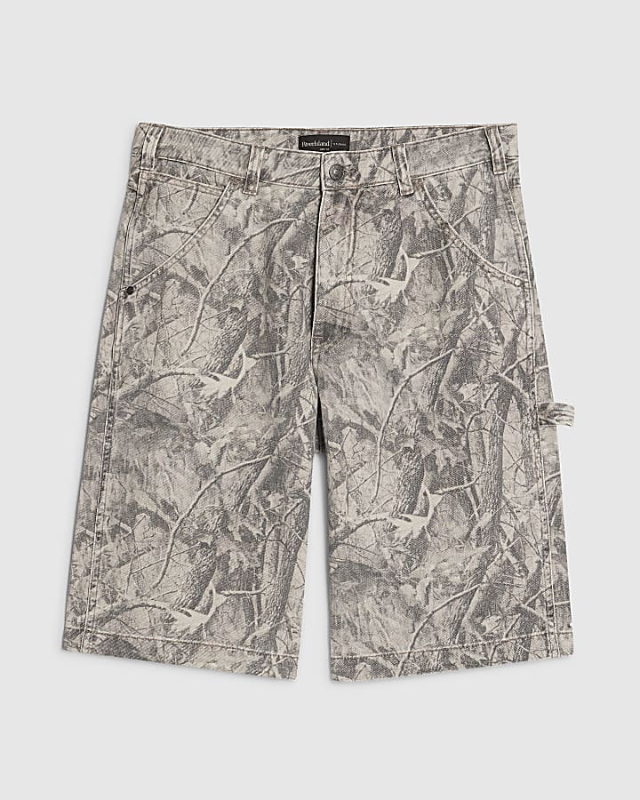 Brown Camouflage Denim Shorts
