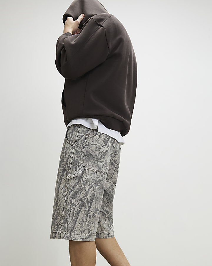 Brown Camouflage Denim Shorts