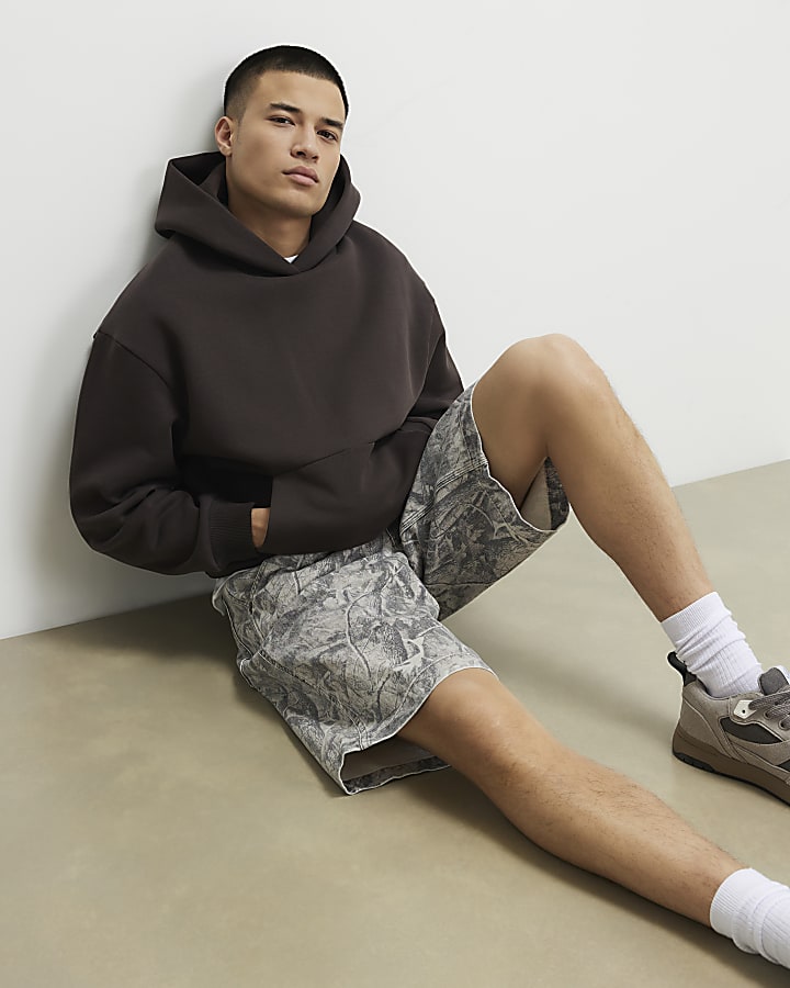 Brown Camouflage Denim Shorts