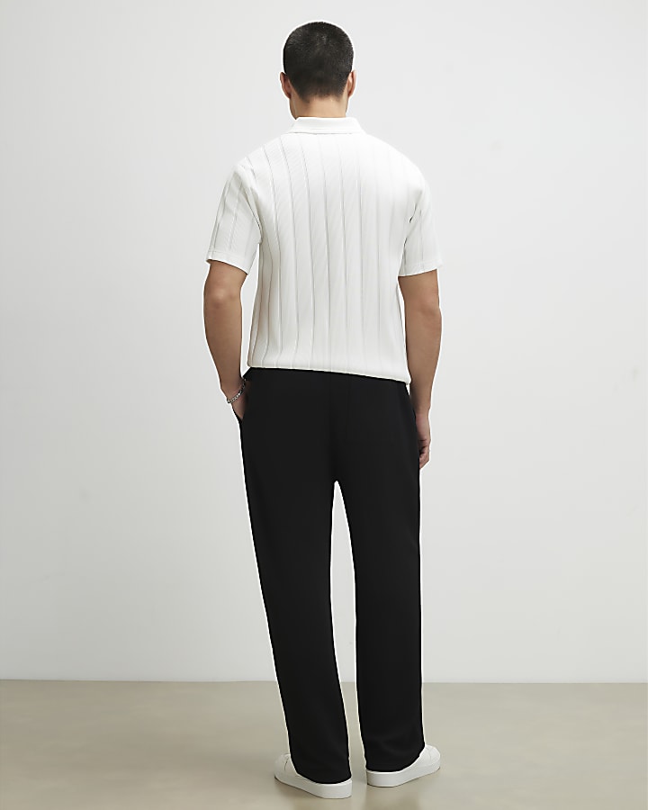 Black Regular Fit Waffle Textured Joggers