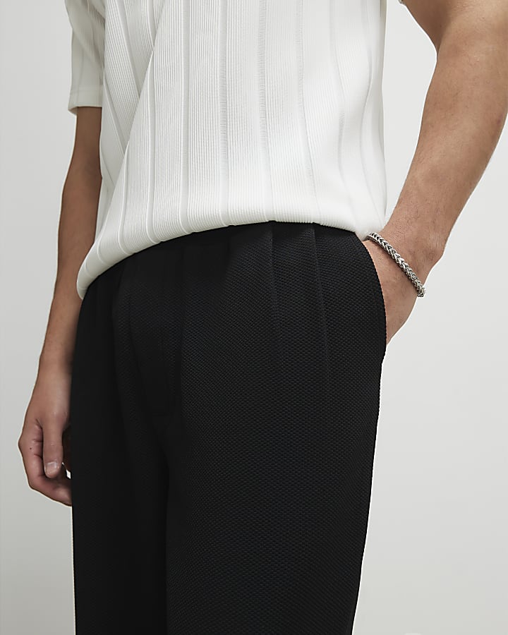 Black Regular Fit Waffle Textured Joggers