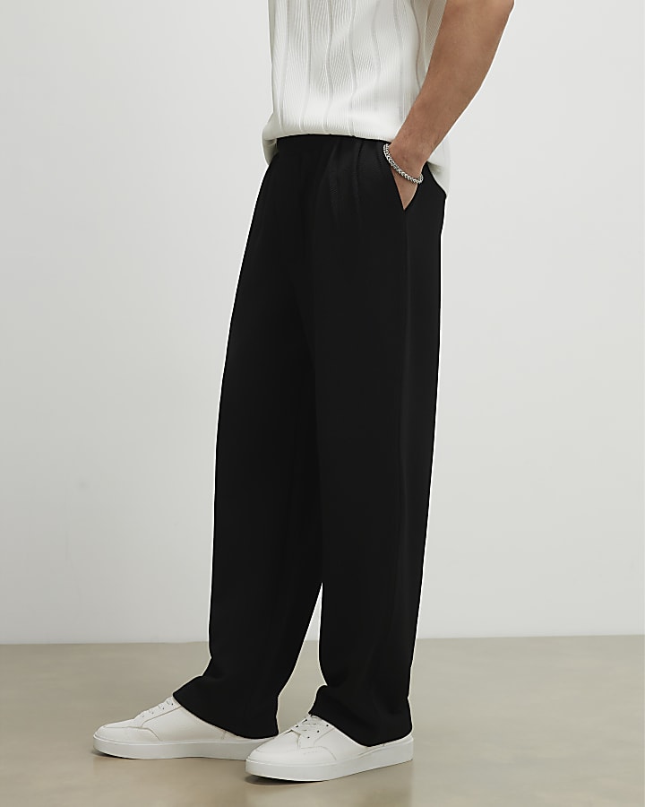 Black Regular Fit Waffle Textured Joggers