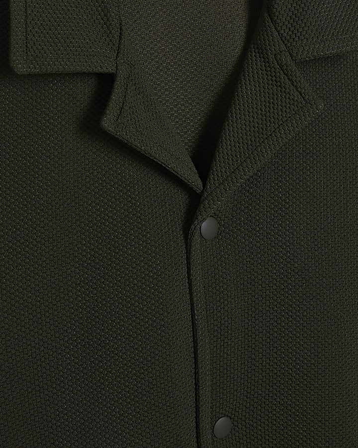 Khaki Oversized Fit Waffle Textured Shirt