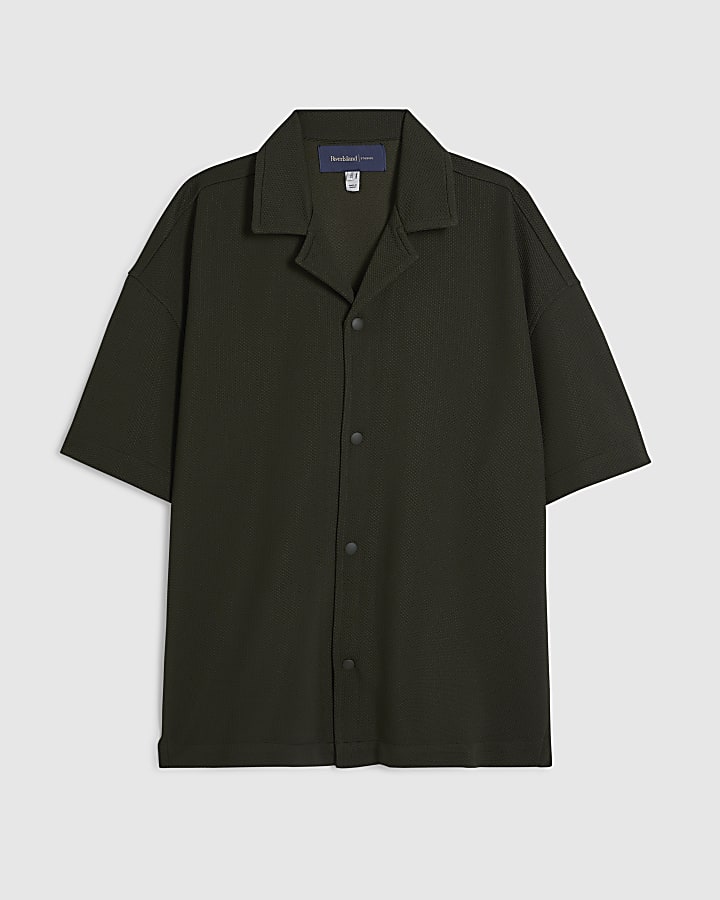 Khaki Oversized Fit Waffle Textured Shirt