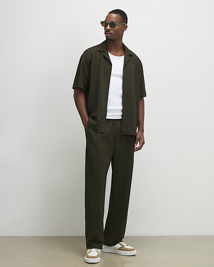 Khaki Regular Fit Waffle Textured Joggers