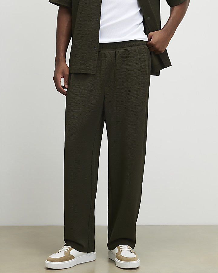 Khaki Regular Fit Waffle Textured Joggers